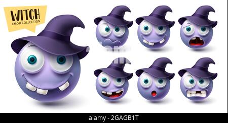 Smileys mit Emoji-Vektor gesetzt. Smiley Emojis halloween Charakter Icon Kollektion in weißem Hintergrund für grafische Design-Elemente isoliert. Vektor Stock Vektor