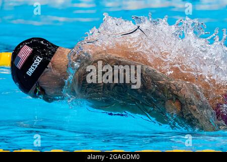 Tokio, Japan. Juli 2021. TOKIO, JAPAN - 31. JULI: Caeleb Dressel aus den Vereinigten Staaten tritt am 30. Juli 2021 im Tokyo Aquatics Center in Tokio, Japan, beim Finale der Männer mit 100 m Schmetterlingen während der Olympischen Spiele 2020 in Tokio an (Foto: Giorgio Scala/Insidefoto/Deepbluemedia) Credit: Insidefoto srl/Alamy Live News Stockfoto