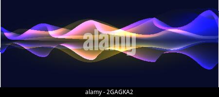 Fließendes abstraktes Muster. Geschwungene, wellige Linien. Leuchtende Linien, die auf farbigem Hintergrund überblendend sind. Vektorgrafik. Stock Vektor