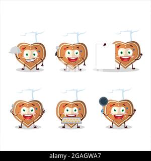 Cartoon-Charakter von Lebkuchen Herz mit verschiedenen Chef Emoticons. Vektorgrafik Stock Vektor