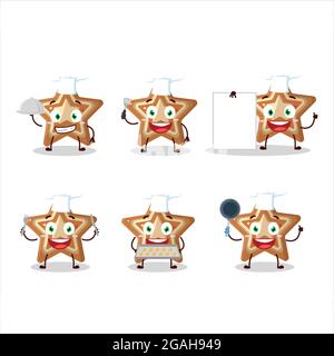 Cartoon-Charakter von Lebkuchen Stern mit verschiedenen Chef Emoticons. Vektorgrafik Stock Vektor