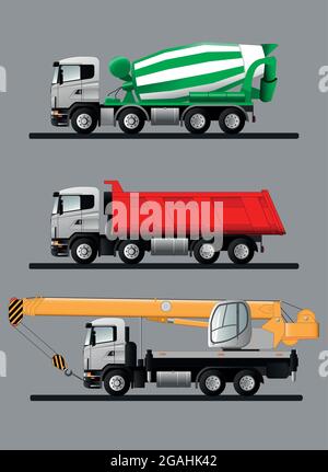 Eine Reihe von Bildern von Baumaschinen. Vektorgrafik. Stock Vektor