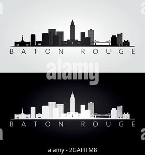 Baton Rouge USA Skyline und Wahrzeichen Silhouette, Schwarz-Weiß-Design, Vektor-Illustration. Stock Vektor