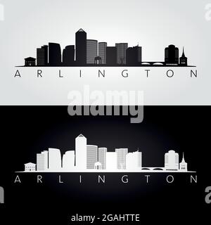 Arlington, Virginia - USA Skyline und Wahrzeichen Silhouette, schwarz-weiß-Design, Vektor-Illustration. Stock Vektor