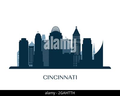 Cincinati Skyline, monochrome Silhouette. Vektorgrafik. Stock Vektor