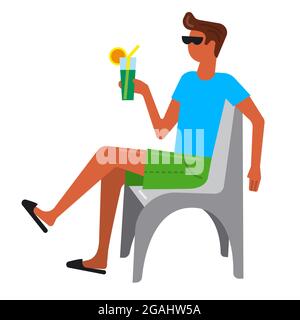 Illustration des entspannenden Typen mit einem Cocktail, der auf dem Stuhl sitzt Stock Vektor