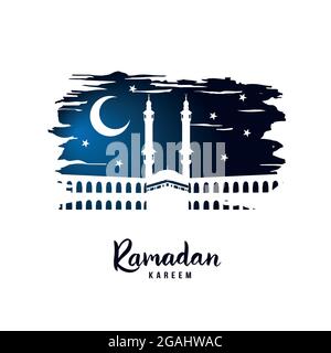 Ramadan Kareem. Silhouette einer Moschee in einer heiligen Nacht. Vektorgrafik. Stock Vektor