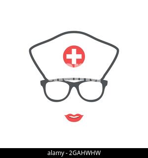 Krankenschwester Porträt Silhouette. Medizinisches Symbol. Vektordarstellung auf weißem Hintergrund isoliert. Stock Vektor