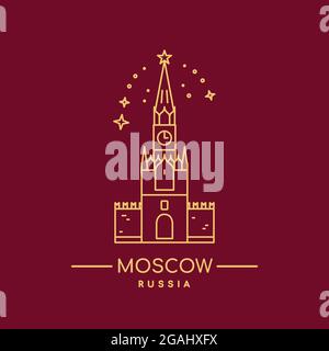 Kremlturm, Vektorgrafik. Linie Kunst. Spasskaya Turm. Wahrzeichen Moskaus. Stock Vektor