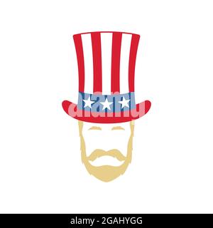Portrait von Onkel Sam. 4. Juli Unabhängigkeitstag. Amerikanische patriotische Vektorgrafik. Stock Vektor