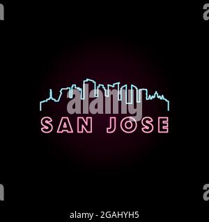 San Jose Skyline Neon-Stil in editierbarer Vektordatei. Stock Vektor