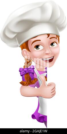 Kind Cartoon Mädchen Koch Baker Kind Zeichen Stock Vektor