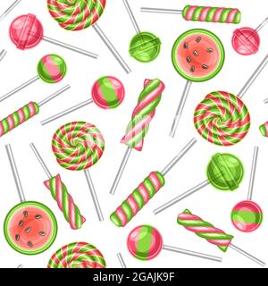 Vektor Lollipop Nahtloses Muster, quadratische Wiederholung Obst Lollipops Hintergrund für Kinder Textil, Poster mit ausgeschnittenen Illustrationen der Vielfalt bunt Stock Vektor