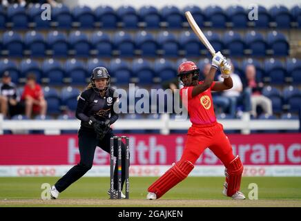 Hayley Matthews von Welsh Fire hat während des Hundert-Matches in Sophia Gardens, Cardiff, Fledermäuse. Bilddatum: Samstag, 31. Juli 2021. Stockfoto