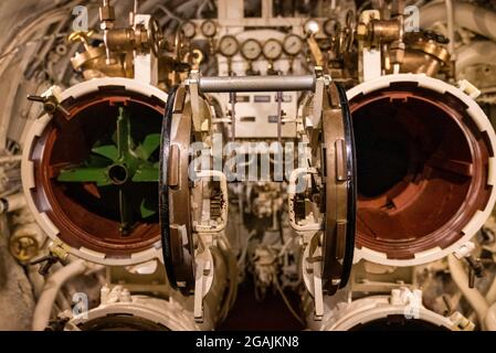 Torpedo-Bootskabine im U-Boot namens Lembit Stockfoto