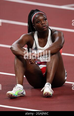 Tokio, Japan. Juli 2021. 31. Juli 2021; Olympiastadion, Tokio, Japan: Tag der Olympischen Sommerspiele 8 in Tokio 2020; Halbfinale der Frauen: 100 m, während die Briten Dina Asher-Smith den 3. Platz erreicht und aus dem Finale ausgeschieden wird Credit: Action Plus Sports Images/Alamy Live News Stockfoto