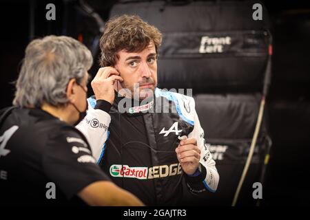 Budapest, Ungarn. Juli 2021. Fernando Alonso (ESP) Alpine F1 Team. 31.07.2021. Formel 1 Weltmeisterschaft, Rd 11, Großer Preis Von Ungarn, Budapest, Ungarn, Qualifizierender Tag. Bildnachweis sollte lauten: XPB/Press Association Images. Quelle: XPB Images Ltd/Alamy Live News Stockfoto