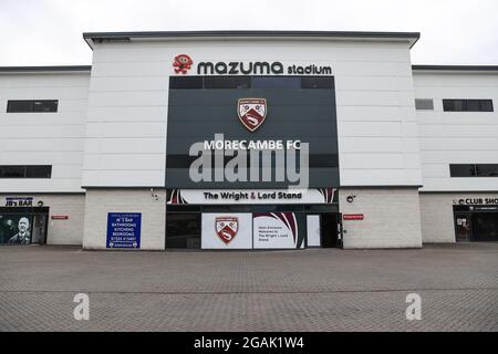 Ein allgemeiner Blick auf das Mazuma Stadium aheads of this Afternoons Pre-Season Friendly, Morecambe V Blackpool Stockfoto