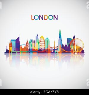 Silhouette der Londoner Skyline im farbenfrohen geometrischen Stil. Symbol für Ihr Design. Vektorgrafik. Stock Vektor