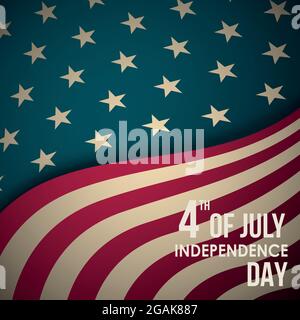 Retro-Banner mit amerikanischer Flagge und Text. 4. Juli Unabhängigkeitstag. Hintergrund der Vektoransage. Stock Vektor