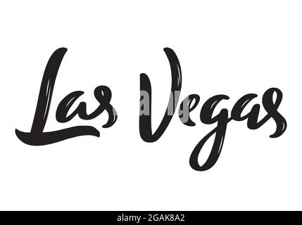 Kalligraphie mit handgeschriebenen Schriftzügen in Las Vegas. Handgezeichnete Kalligraphie mit Pinsel. City-Schriftzug. Vektorgrafik. Stock Vektor