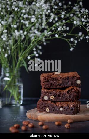 Nutella-Schokolade und Haselnuss-Brownies Stockfoto