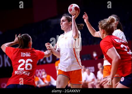 TOKIO, JAPAN - 31. JULI: Laura van der Heijden aus den Niederlanden während des Olympischen Handballturniers der Frauen in Tokio 2020 zwischen Norwegen und den Niederlanden im Yoyogi-Nationalstadion am 31. Juli 2021 in Tokio, Japan (Foto by Orange Picters) NOCNSF House of Sports Stockfoto