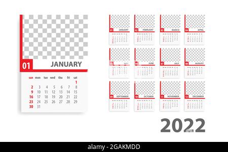 Vorlage für den monatlichen Kalender des jährlichen Schreibtisches für 2022 Jahre Stock Vektor