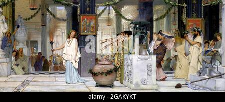 Lawrence Alma-Tadema. Gemälde mit dem Titel „The Vintage Festival“ des britisch-niederländischen Künstlers Sir Lawrence Alma-Tadema (/B. Lourens Alma Tadema, 1836-1912), Öl auf Holzplatte, 1872 Stockfoto