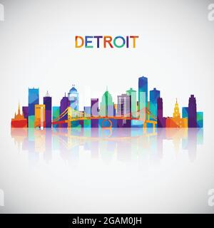 Silhouette der Skyline von Detroit im farbenfrohen geometrischen Stil. Symbol für Ihr Design. Vektorgrafik. Stock Vektor