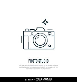 Vektordarstellung der Kamera. Linienkunst. Fotoausrüstung. Symbol für schwarze und weiße Linien. Stock Vektor