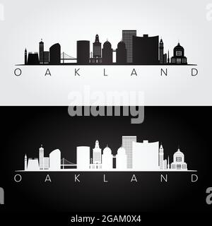 Oakland, USA Skyline und Wahrzeichen Silhouette, Schwarz-Weiß-Design, Vektor-Illustration. Stock Vektor