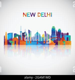 Silhouette der Skyline von Neu-Delhi im farbenfrohen geometrischen Stil. Symbol für Ihr Design. Vektorgrafik. Stock Vektor