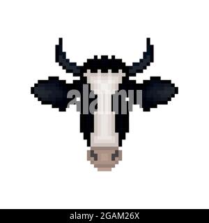Cartoon-Symbol für verpixelte Kuh. Pixeldesign. Kuhschnauze isoliert auf weißem Hintergrund. Vektorgrafik. Stock Vektor