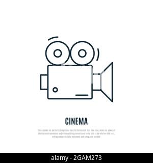 Zeilensymbol der Videokamera. Vektor-Emblem für die Kinoindustrie. Vorlage für Ihr Design. Stock Vektor
