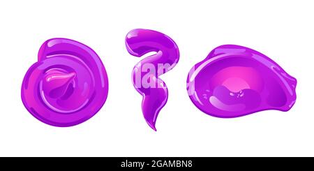 Set aus violetten Schleimflecken, Spritzern oder Blobs. Rosa Gelee in Cartoon-Flat-Stil. Vektordesign-Elemente. Stock Vektor