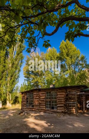 Josie's Cabin, ein Blockhaus, das von der Gehöft Josie Bassett Morris in den frühen 1900er Jahren gebaut wurde, Dinosaur National Monument, Utah, USA Stockfoto