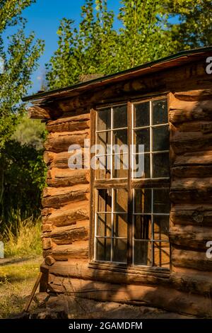 Josie's Cabin, ein Blockhaus, das von der Gehöft Josie Bassett Morris in den frühen 1900er Jahren gebaut wurde, Dinosaur National Monument, Utah, USA Stockfoto