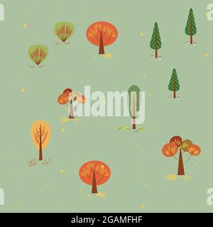 Nahtloser Hintergrund mit stilisierten Herbstbäumen verschiedener Arten Stock Vektor