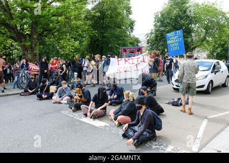 A Kill the Bill Protest in Bristol, Protestore Block Park St. Stockfoto