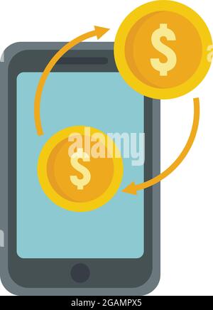 Symbol für Geldtransfer per Smartphone. Flache Abbildung des Vektorsymbols für den Geldtransfer auf dem Smartphone auf weißem Hintergrund Stock Vektor
