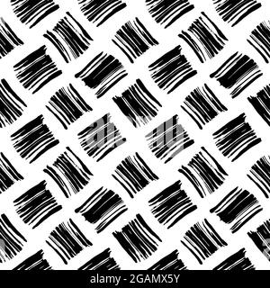 Nahtlose Pinselstriche. Abstrakte, handgezeichnete Halbkreise, Grunge-Texturzeichnung. Schwarze Farbe trockene Pinselstriche auf weißem Hintergrund. Geometrisch Stock Vektor