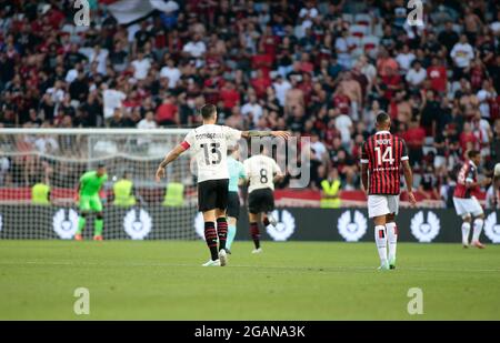 Alessio Romagnoli (AC Mailand) während des Vorsaison-Freundschaftsspiels zwischen dem OGC Nizza und dem AC Mailand am 31. Juli 2021 in der Allianz Riviera in Nizza, Frankreich - Foto Nderim Kaceli / DPPI Stockfoto