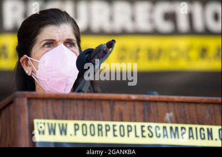 Stimmrechte. Juli 2021. Luci Baines Johnson mit der Kampagne der Armen in der Texas State Capital, um Maßnahmen des Bundes im Hinblick auf die Stimmrechte zu fordern. Austin, Texas. Mario Cantu/CSM/Alamy Live News Stockfoto