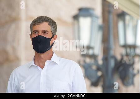 Stimmrechte. Juli 2021. Beto O' Rourke mit der Kampagne der Armen in der Texas State Capital, um Maßnahmen des Bundes im Hinblick auf die Stimmrechte zu fordern. Austin, Texas. Mario Cantu/CSM/Alamy Live News Stockfoto