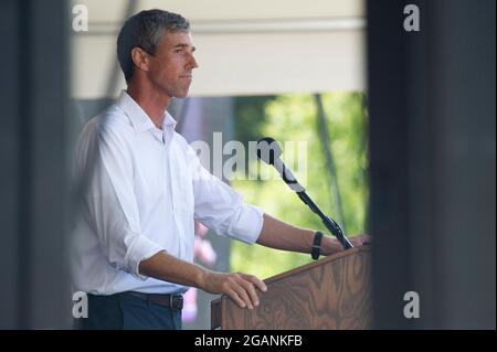 Stimmrechte. Juli 2021. Beto O' Rourke mit der Kampagne der Armen in der Texas State Capital, um Maßnahmen des Bundes im Hinblick auf die Stimmrechte zu fordern. Austin, Texas. Mario Cantu/CSM/Alamy Live News Stockfoto
