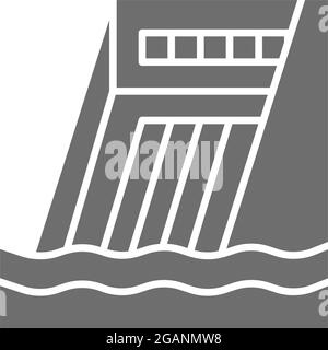 Wasserdamm, Wasserkraftwerk, Wasserkraftwerk, graues Symbol. Stock Vektor