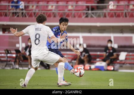 Joe BELL (NZL) Takefusa KUBO (JPN) während der Olympischen Spiele Tokio 2020, Fußball-Viertelfinale zwischen Japan und Neuseeland am 31. Juli 2021 im Ibaraki Kashima Stadium in Kashima, Japan - Foto Foto Kishimoto / DPPI Stockfoto