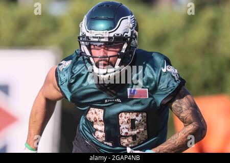 Philadelphia, PA, USA. Juli 2021. Philadelphia Eagles Wide Receiver J.J. ARCEGA-WHITESIDE (19) nimmt am Samstag, dem 31. Juli 2021, an Trainingslagern im NovaCare Complex in Philadelphia, PA, Teil. (Bild: © Saquan Stimpson/ZUMA Press Wire) Stockfoto