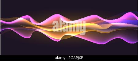Fließendes abstraktes Muster. Leuchtende Linien, die auf farbigem Hintergrund überblendend sind. Vektorgrafik. Stock Vektor